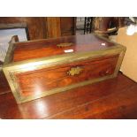 Large 19th Century rosewood brass bound and strung fold-over writing slope with fitted interior