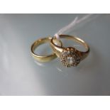 Yellow gold old cut diamond set flowerhead style ring,