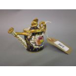 19th Century English miniature watering can painted with bird and flowers,