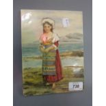 Minton hand painted plaque of a young girl by the coast, with enamelled white highlights,