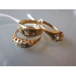 18ct Yellow gold five stone diamond ring together with two 18ct yellow gold rings (at fault)