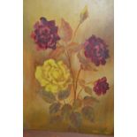 20th Century oil on board, still life study of roses, signed indistinctly, 19.