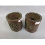 Pair of 19th Century Chinese bamboo brush pots carved with figures in landscapes (one at fault)