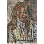 John Bratby, oil on canvas, head and shoulder portrait of Jean Bratby, signed, 36ins x 28ins,