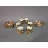 Set of six Royal Crown Derby Imari pattern coffee cups with saucers
