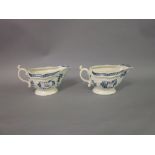 Pair of First Period Worcester blue and white sauce boats CONDITION REPORT One has a