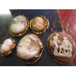 Group of five various late 19th / early 20th Century shell carved cameo brooches