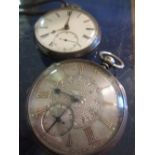 Continental silver cased open face pocket watch having silvered dial with subsidiary seconds and