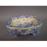 Rare 19th Century blue and white transfer printed dog bowl decorated with British scenery designs