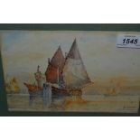 Frederick James Aldridge, watercolour, view of sailing boats near Venice, signed,