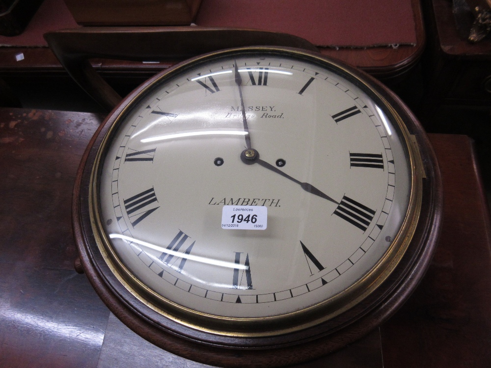 19th Century mahogany circular drop-dial wall clock, the painted dial with Roman numerals, - Image 3 of 10