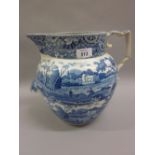 Large 19th Century blue and white transfer printed jug decorated with British scenery designs with