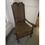 19th Century walnut open armchair with cane back in Carolean style