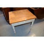 Small 19th Century French painted fruitwood side table with a polished top above a single frieze