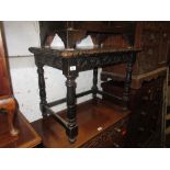 19th Century rectangular carved dark oak side table on turned supports with stretchers