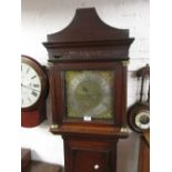 George III longcase clock, the square hood above a rectangular door and conforming plinth base,