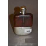 Silver mounted leather hip flask, Sheffield 1926, retailed by Drew and Sons,