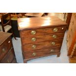 George III mahogany straight front chest with moulded top above four graduated drawers having oval