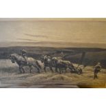 Herbert Dicksee, etching of a plough team, dated 1917, signed in pencil,