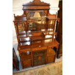 Edwardian rosewood marquetry inlaid chiffonier, the mirrored and shelf back with turned columns,