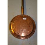 19th Century copper warming pan with turned fruitwood handle