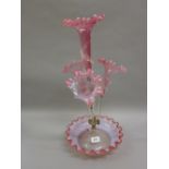 Victorian pink and Vaseline glass four stem epergne (damages)