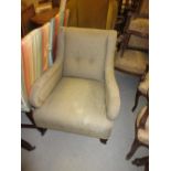 Late 19th / early 20th Century library armchair on turned tapering supports with brass caps and