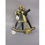 19th Century ebony brass and ivory inlaid sextant, signed Hughes,