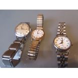 Ladies Omega quartz gold plated wristwatch together with two other ladies wristwatches