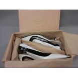 Pair of ladies Prada Calzature Donna high heeled shoes in Talco and Muro with original box,