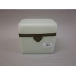 19th Century white opaque glass casket with hinged cover and gilt brass mounts CONDITION