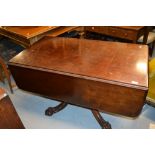 19th Century mahogany drop-leaf dining table with single end drawer raised on turned column and