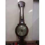 Victorian figured mahogany wheel barometer with silvered dials