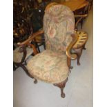 Late 19th or early 20th Century walnut open armchair in 18th Century style,