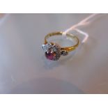 18ct Yellow gold ruby and diamond cluster ring