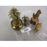 Four early tape measures in the form of a Christmas tree, a pig,