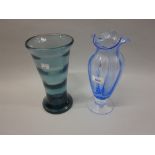 Murano type blue and clear glass pedestal vase,