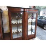 Edwardian mahogany and line inlaid two door display cabinet