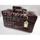 Chanel burgundy quilted patent leather handbag with beige suede lining (some slight scuffs to the