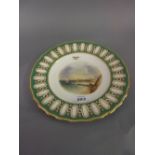 Copeland cabinet plate hand painted with a view of Swansea Bay within a green and gilt border