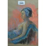 Le Clerc Fowle, pastel portrait of a seated semi nude young lady, signed and framed,