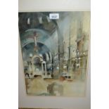 Hugh Lane-Davies, watercolour, Westminster Cathedral, 16.5ins x 11.