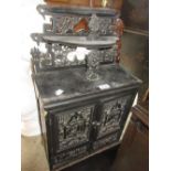 Oriental carved table top cabinet having various doors and drawers (for restoration)