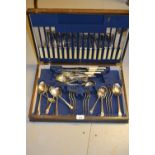 Oak cased six place setting canteen of nickel plated cutlery,