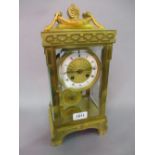 19th Century French gilt brass four glass two train mantel clock striking on a gong,