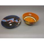 Clarice Cliff Fantasque pattern fruit bowl and a Clarice Cliff Bizarre pattern charger,