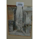 S.J. Toby Nash, watercolour over pencil, view of Mercery Lane, Canterbury, signed, 7.5ins x 5.