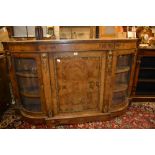 Victorian figured walnut ormolu mounted and marquetry inlaid credenza,