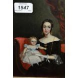 19th Century oil on panel, portrait of Arabella Cumming with her daughter, attributed verso,