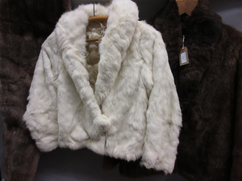 Ladies white fur jacket together with a quantity of other furs